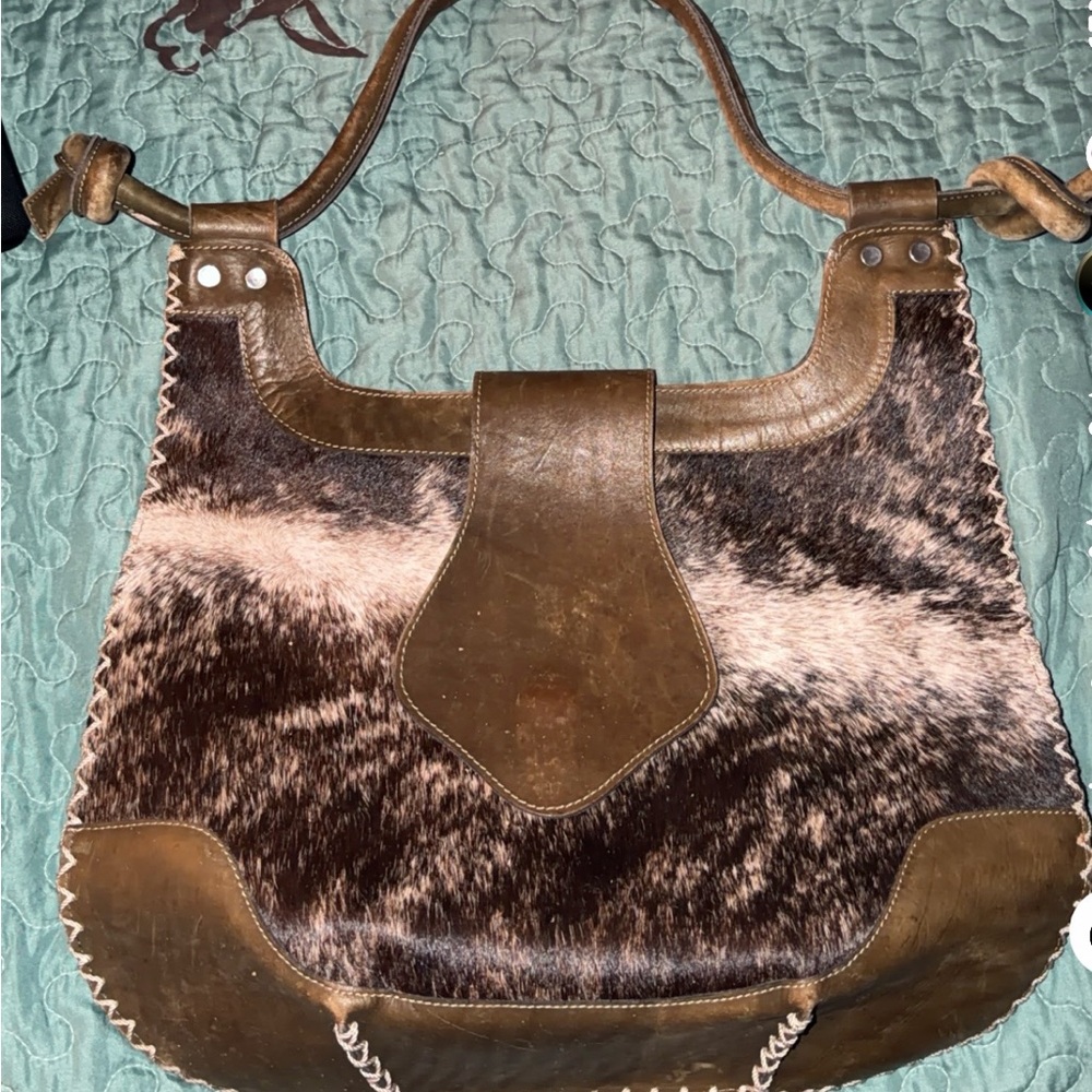 Brown Leather & Haircalf Shoulder Bag - Casual Chic